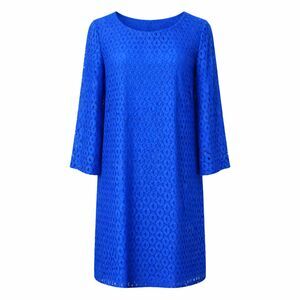 CHICO'S BLUE LINED EYELET BELL SLEEVE SCOOP NECK CASUAL CLASSIC GRADUATION DRESS